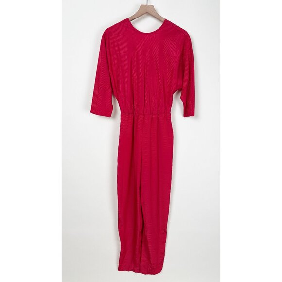 Vintage Jumpsuit Draped Cowl Low Open Back High Rise Waisted Disco Party 70s 80s - Picture 1 of 6